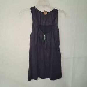 Burning Torch Shirt Womens S Black Gathered Waist Beaded Neck Tank Top